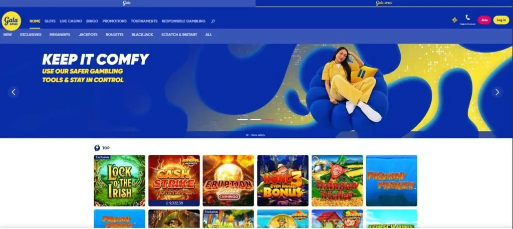 Gala Spins homepage screenshot