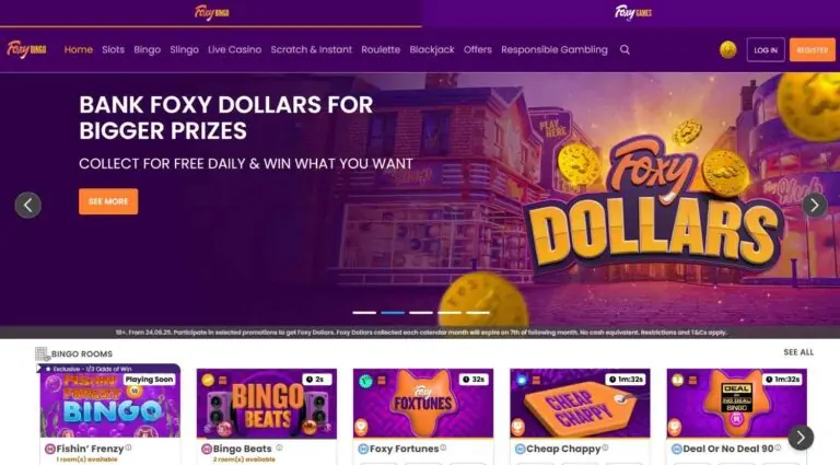Foxy Bingo casino homepage screenshot