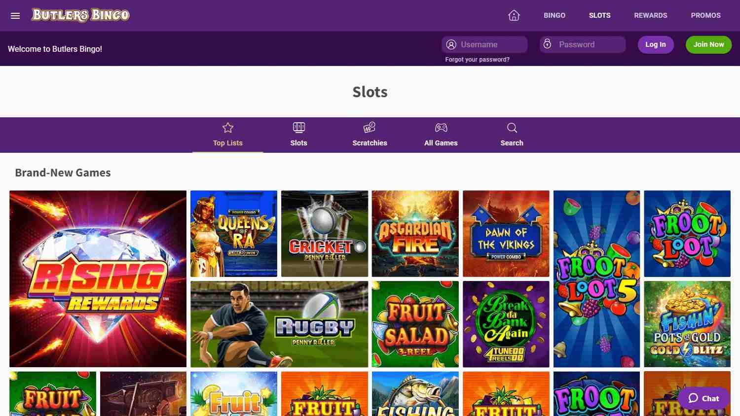 Butlers Bingo Homepage