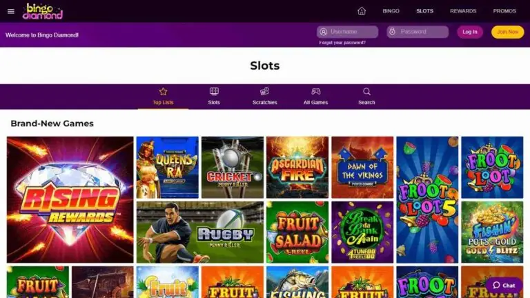 Bingo Diamond casino homepage screenshot