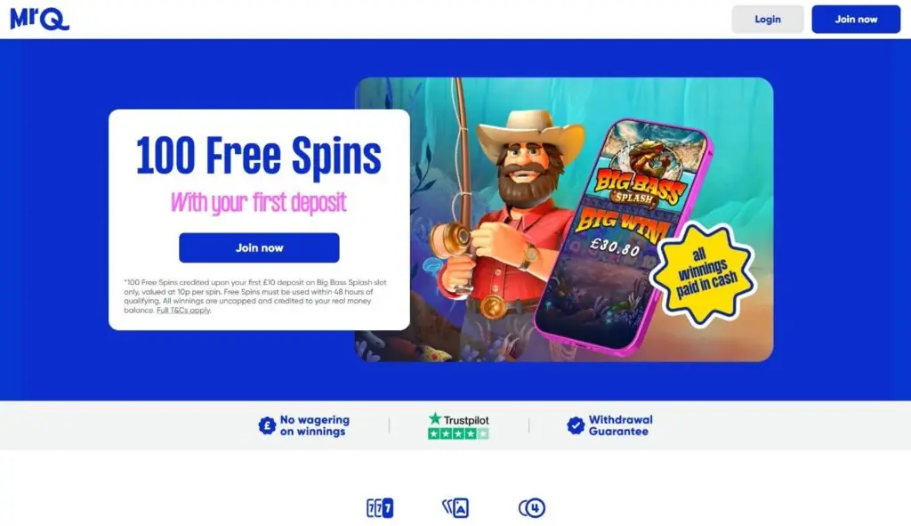 MrQ casino homepage screenshot