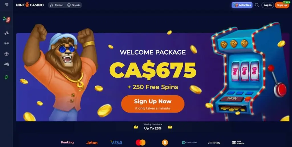 Nine Casino casino homepage screenshot