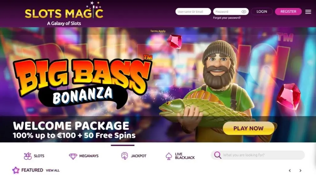 SlotsMagic homepage screenshot