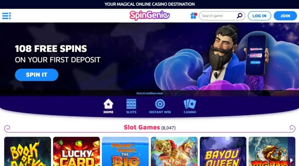 SpinGenie homepage screenshot