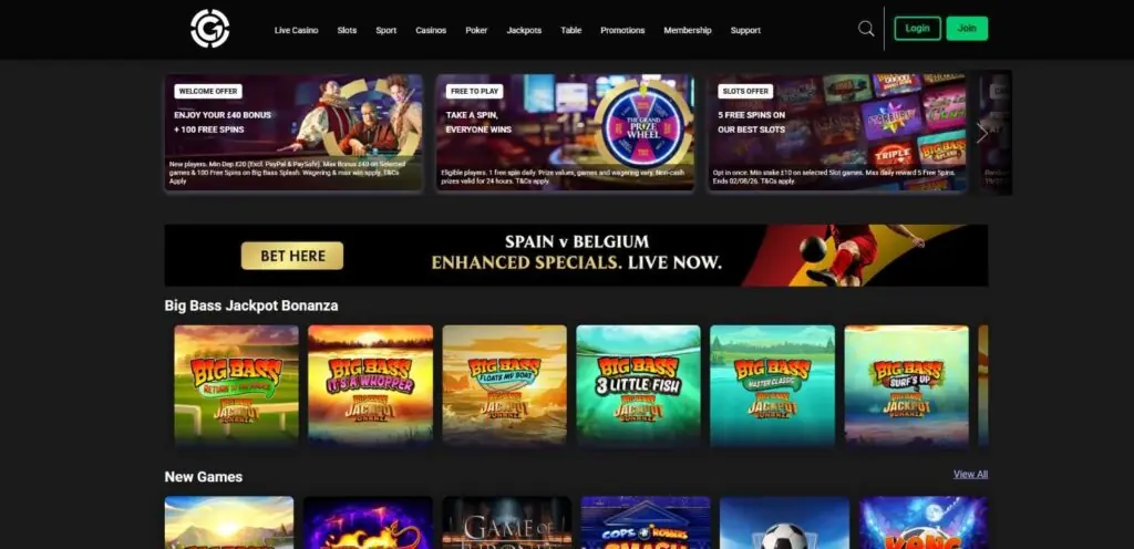 Grosvenor Casino casino homepage screenshot