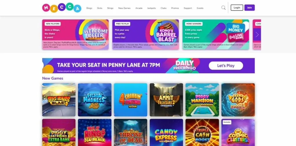 Mecca Bingo casino homepage screenshot