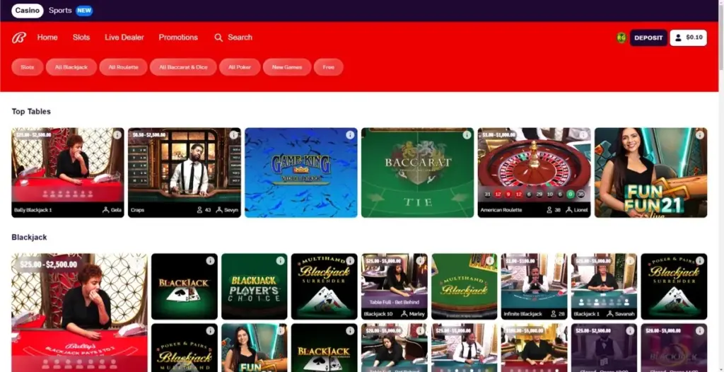 Bally Casino casino homepage screenshot