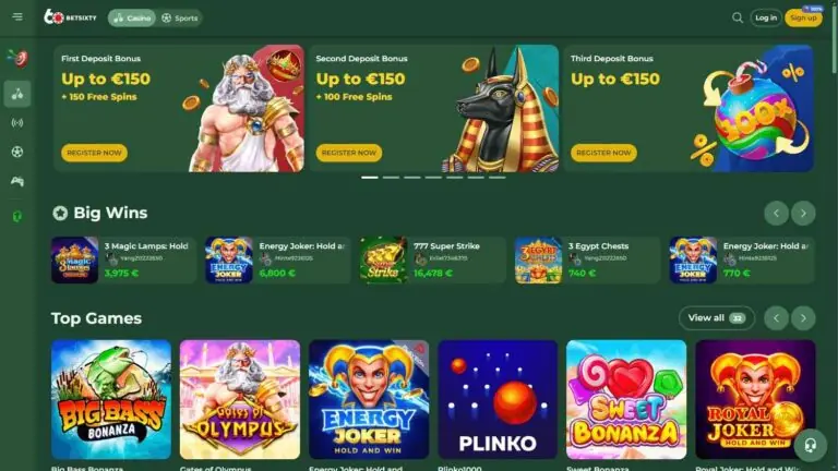 Betsixty casino homepage screenshot
