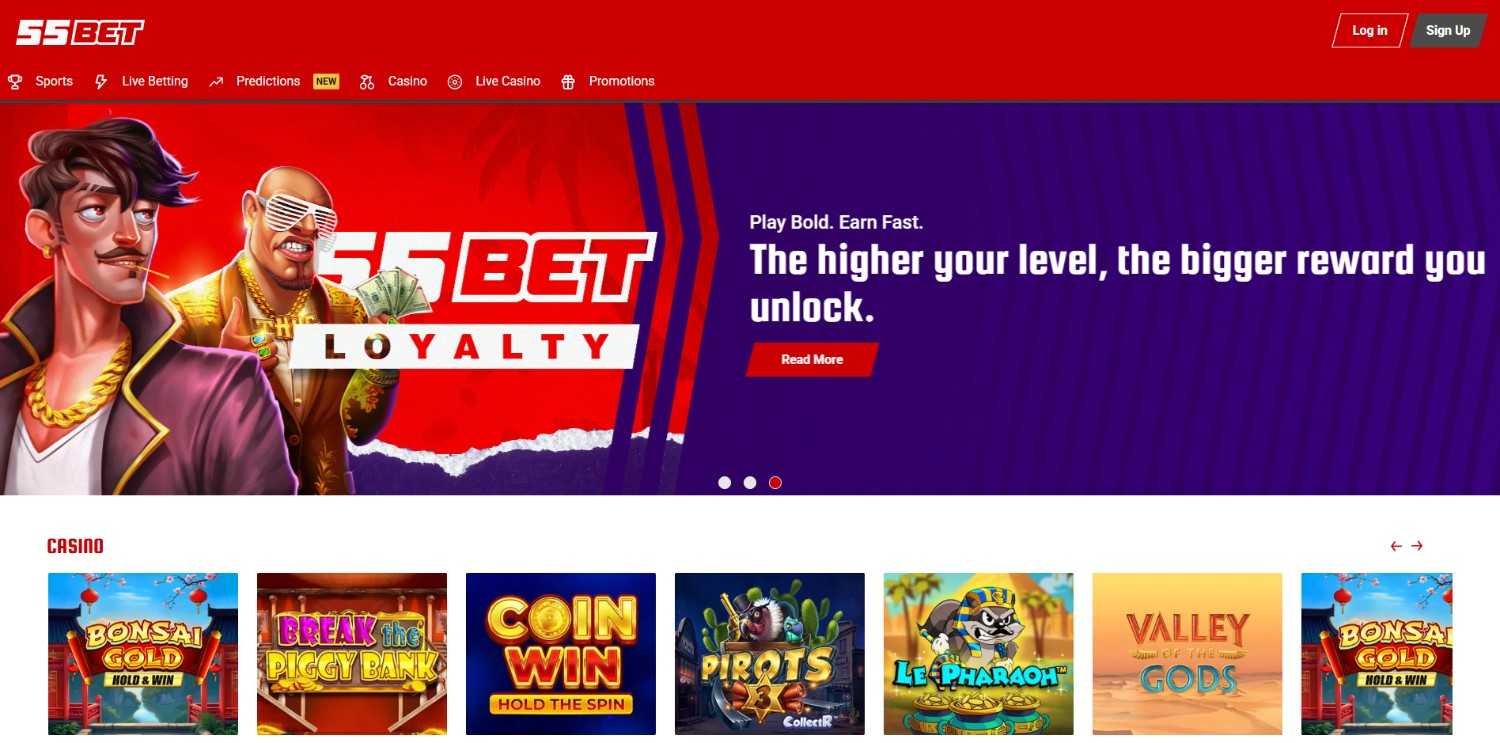 55Bet casino homepage