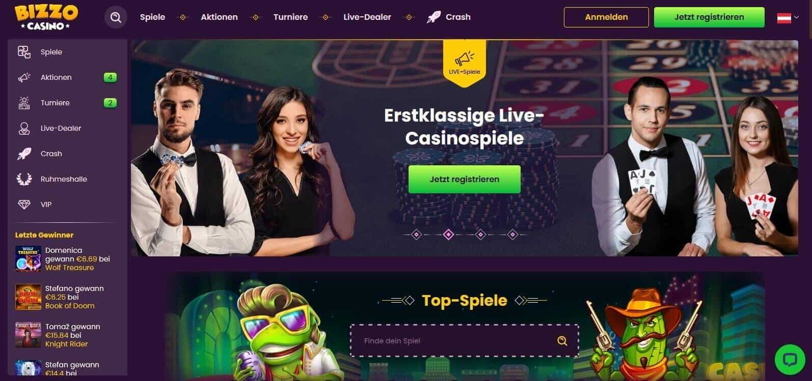 Bizzo Casino homepage