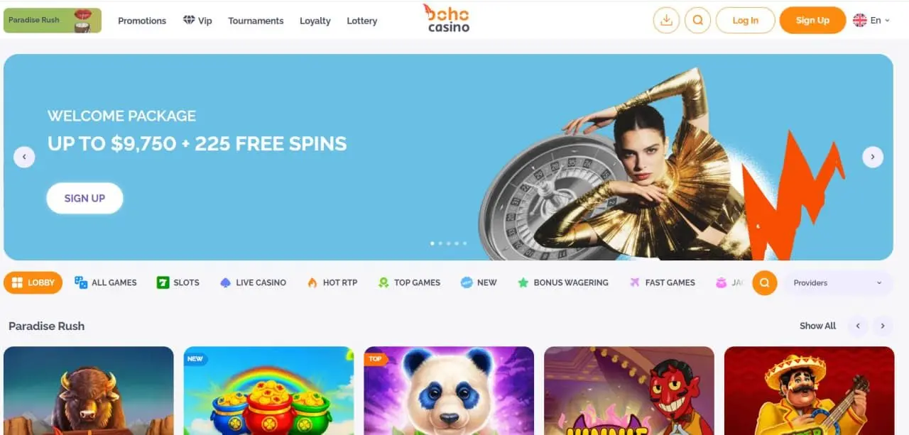 Boho Casino Homepage