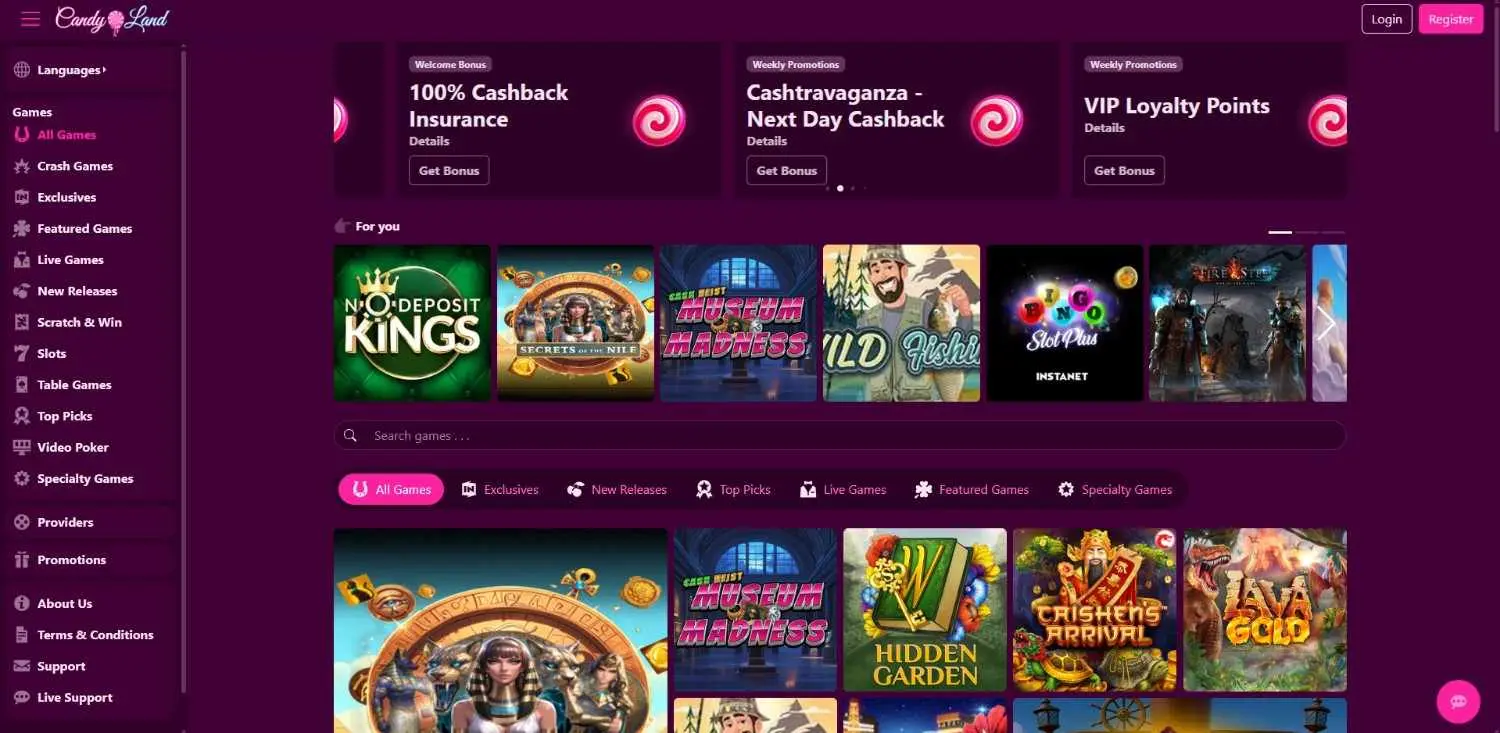 Candyland Casino Homepage