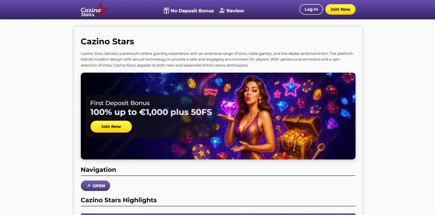 Cazino Stars Homepage