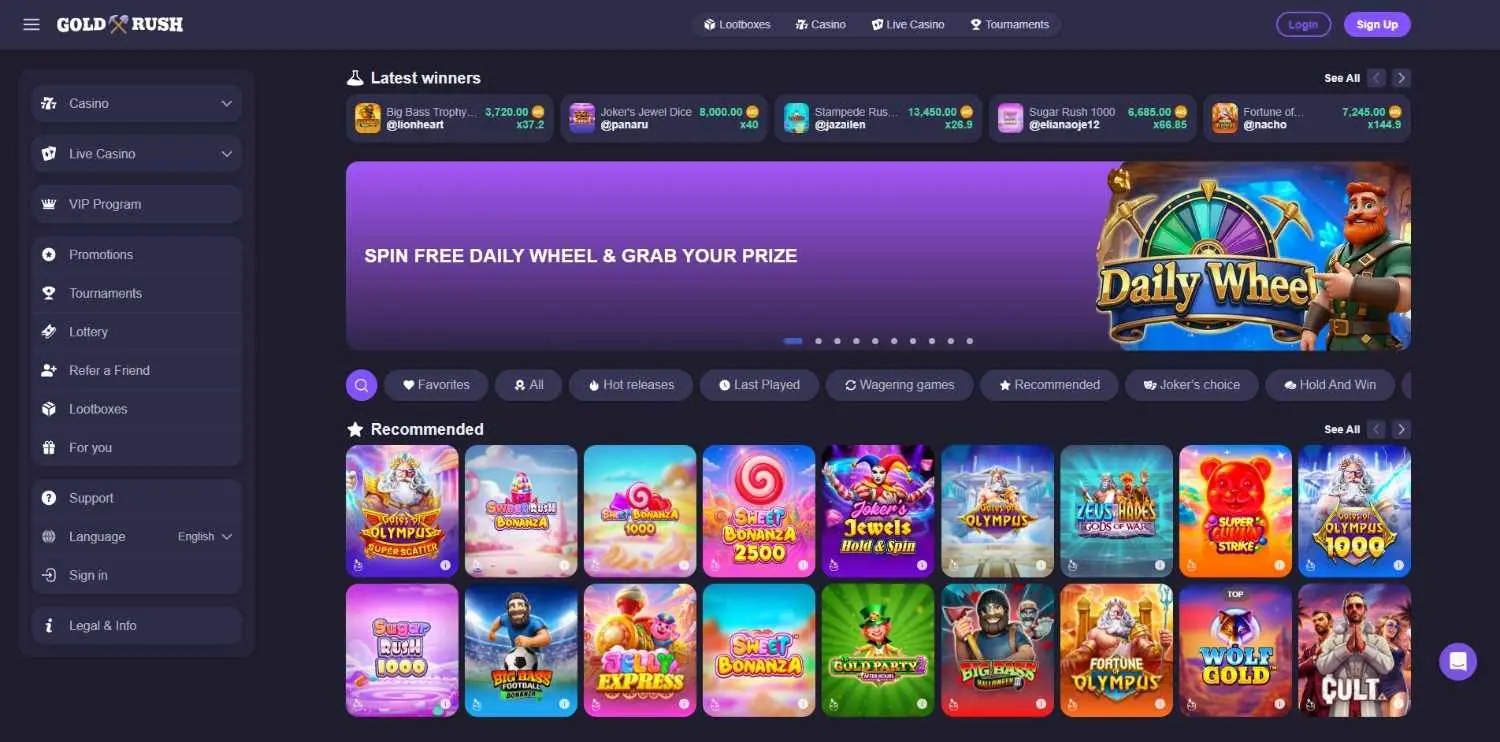 Goldrush Casino Homepage