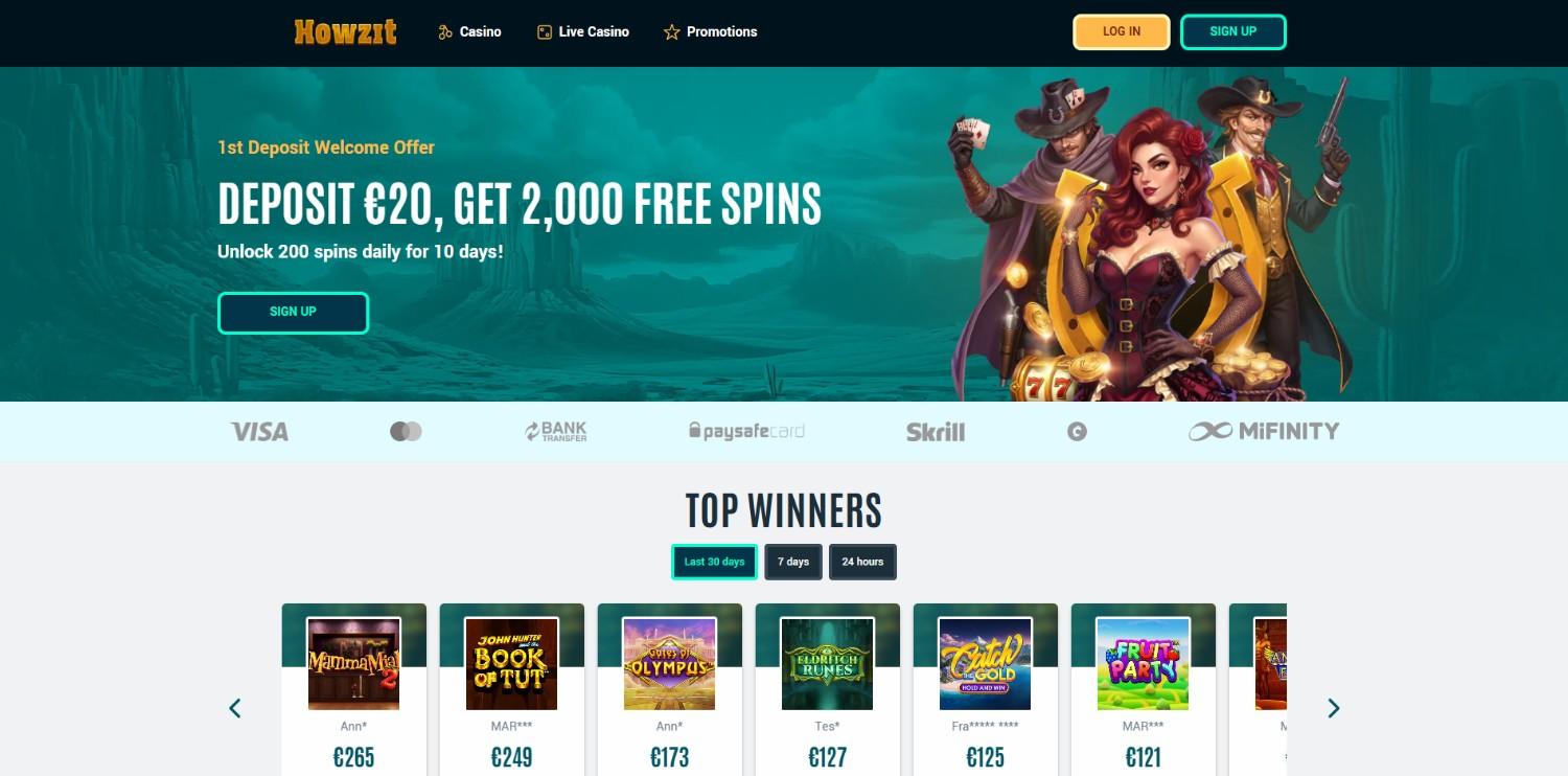 Howzit Casino homepage