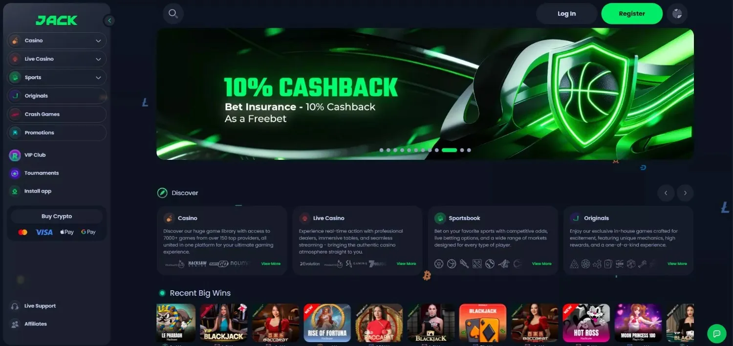 Jack casino homepage