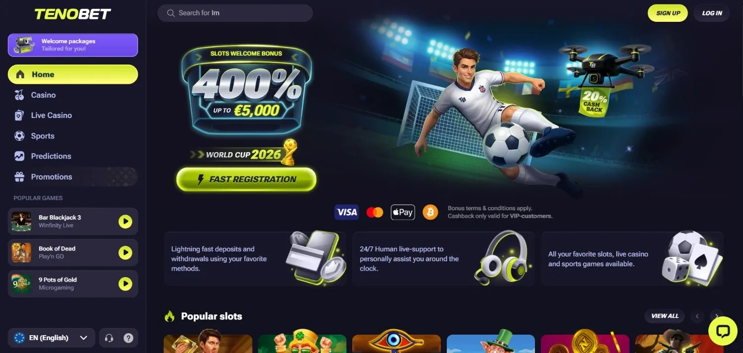 TenoBet casino homepage