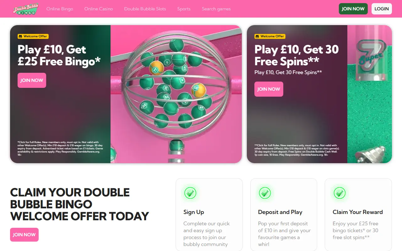 Double Bubble Bingo homepage screenshot