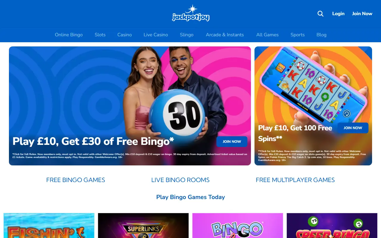 Jackpotjoy homepage screenshot