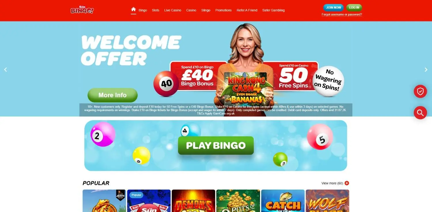 Sun Bingo Homepage