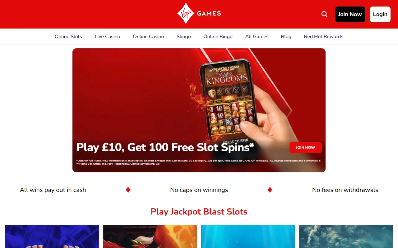 Virgin Games homepage screenshot