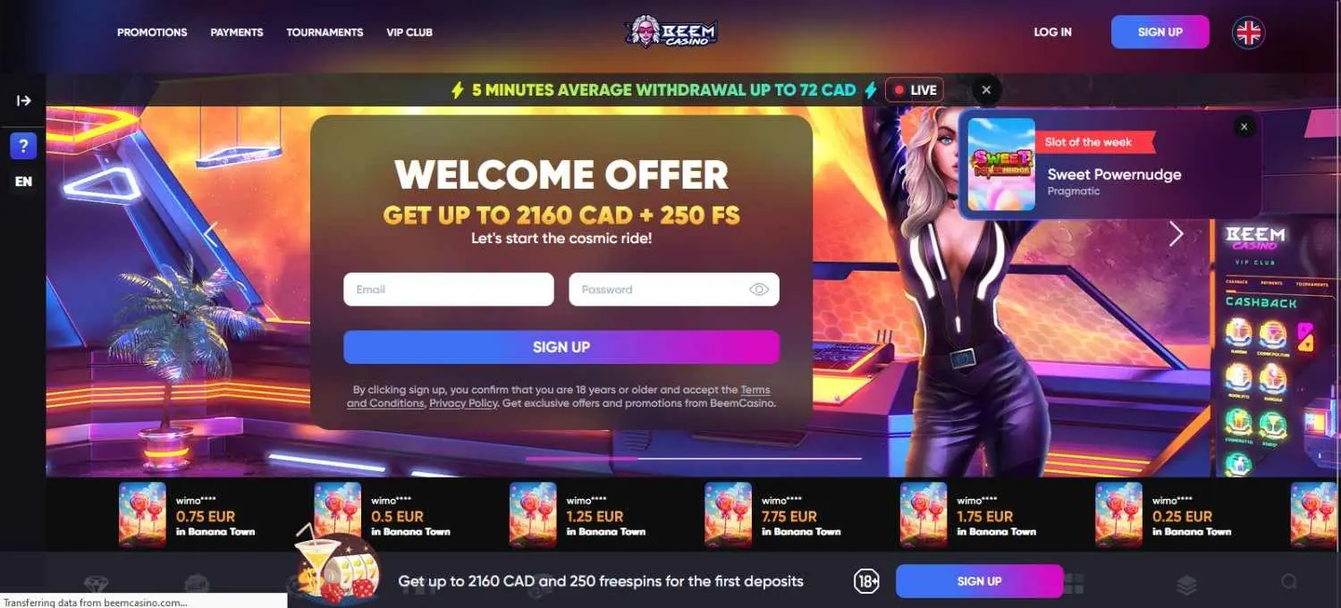 Beem Casino Homepage