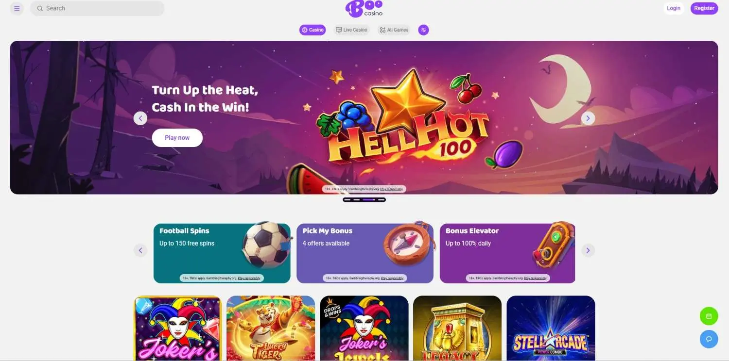 Boo Casino Homepage