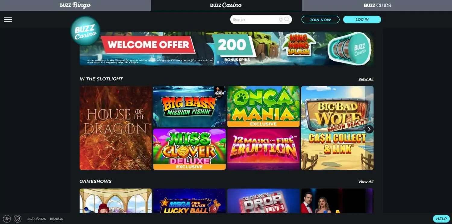 Buzz Casino Homepage