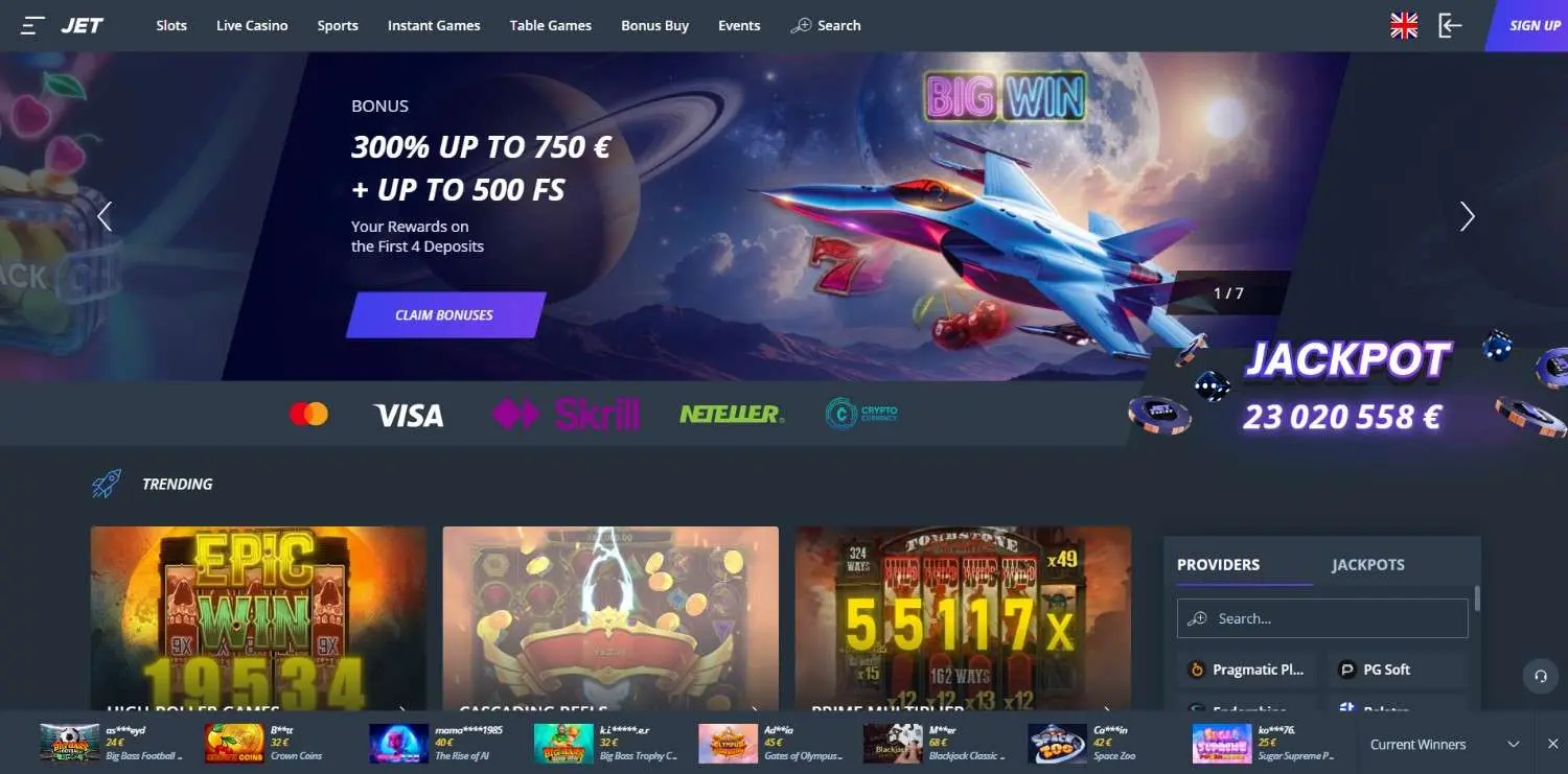 Casino Jet Homepage