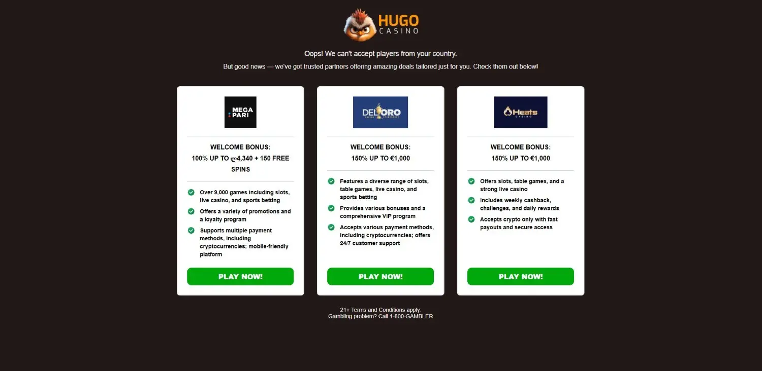 Hugo Casino Homepage