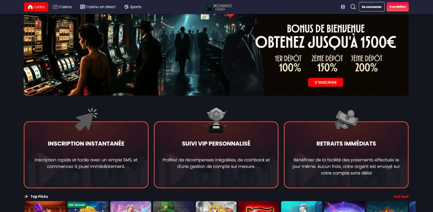Incognito Casino Homepage