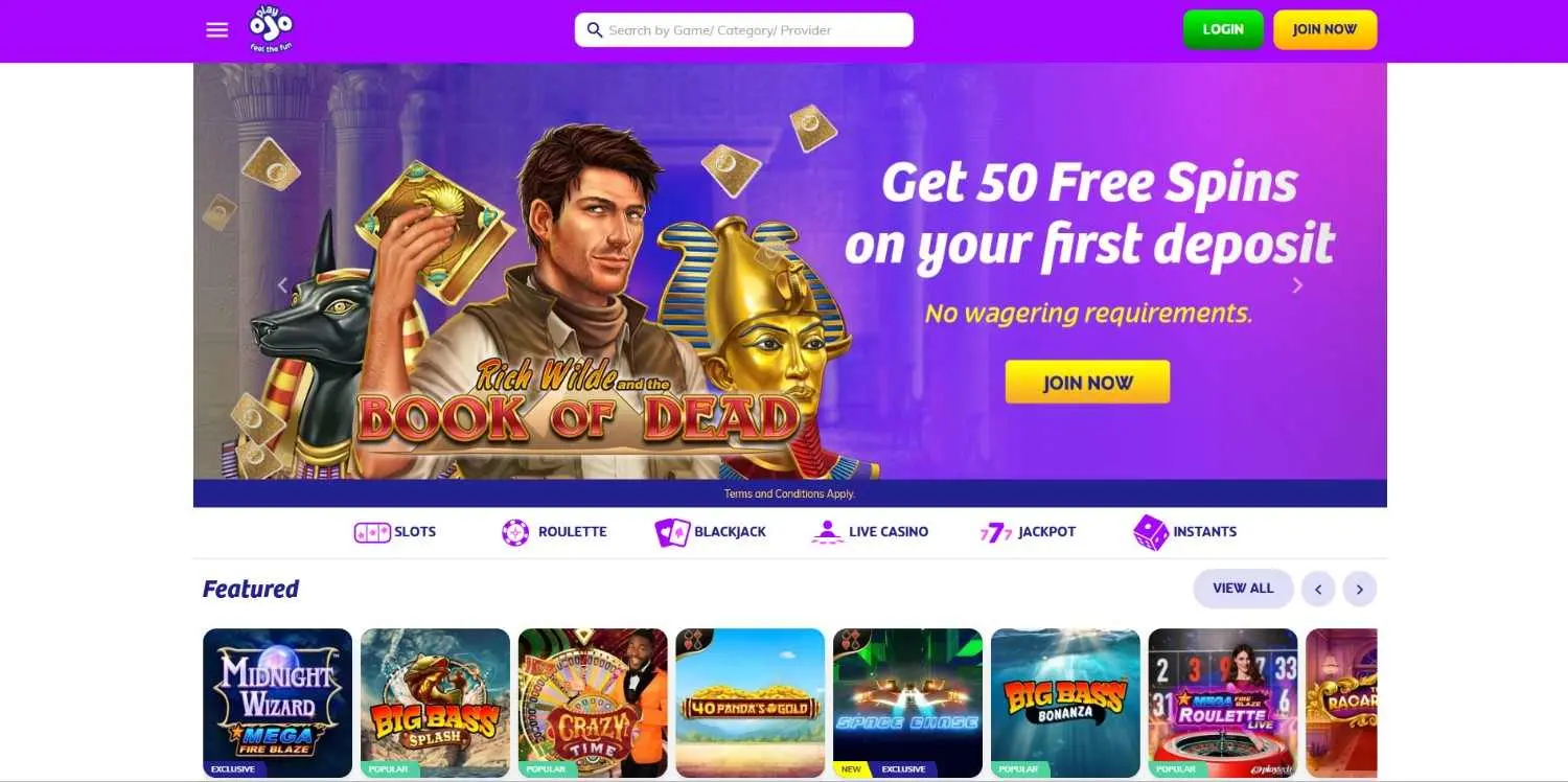 PlayOJO casino homepage screenshot