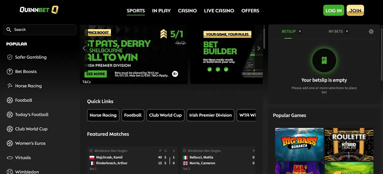 QuinnBet Homepage