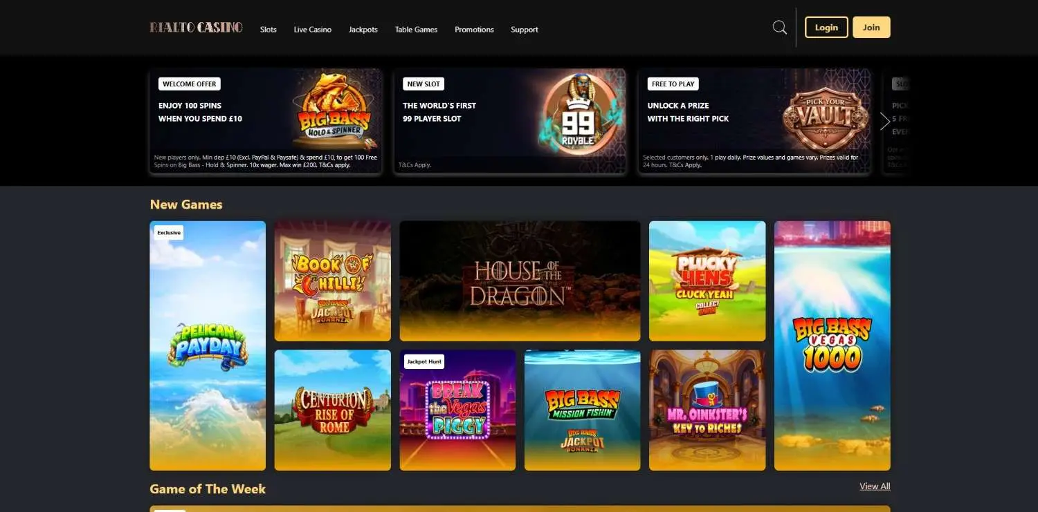 Rialto Casino Homepage