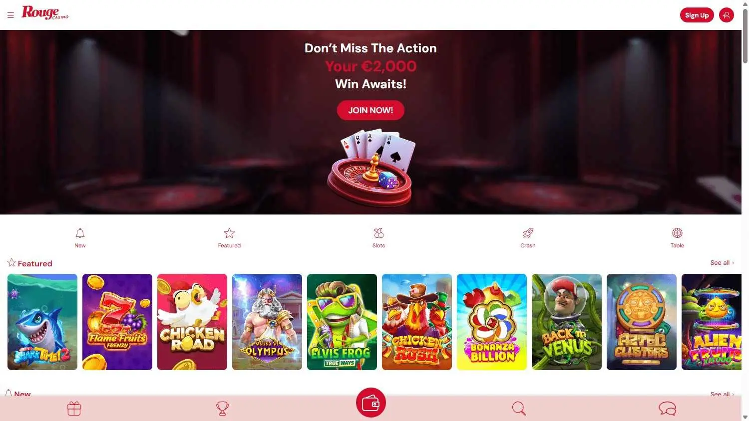 Rouge Casino Homepage