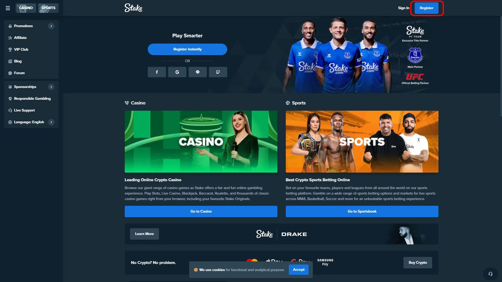 Stake Casino Homepage
