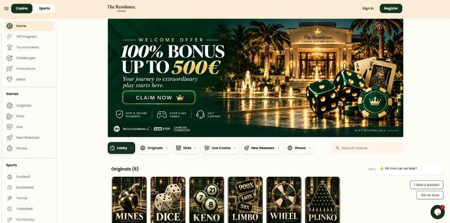 The Residence Casino Homepage