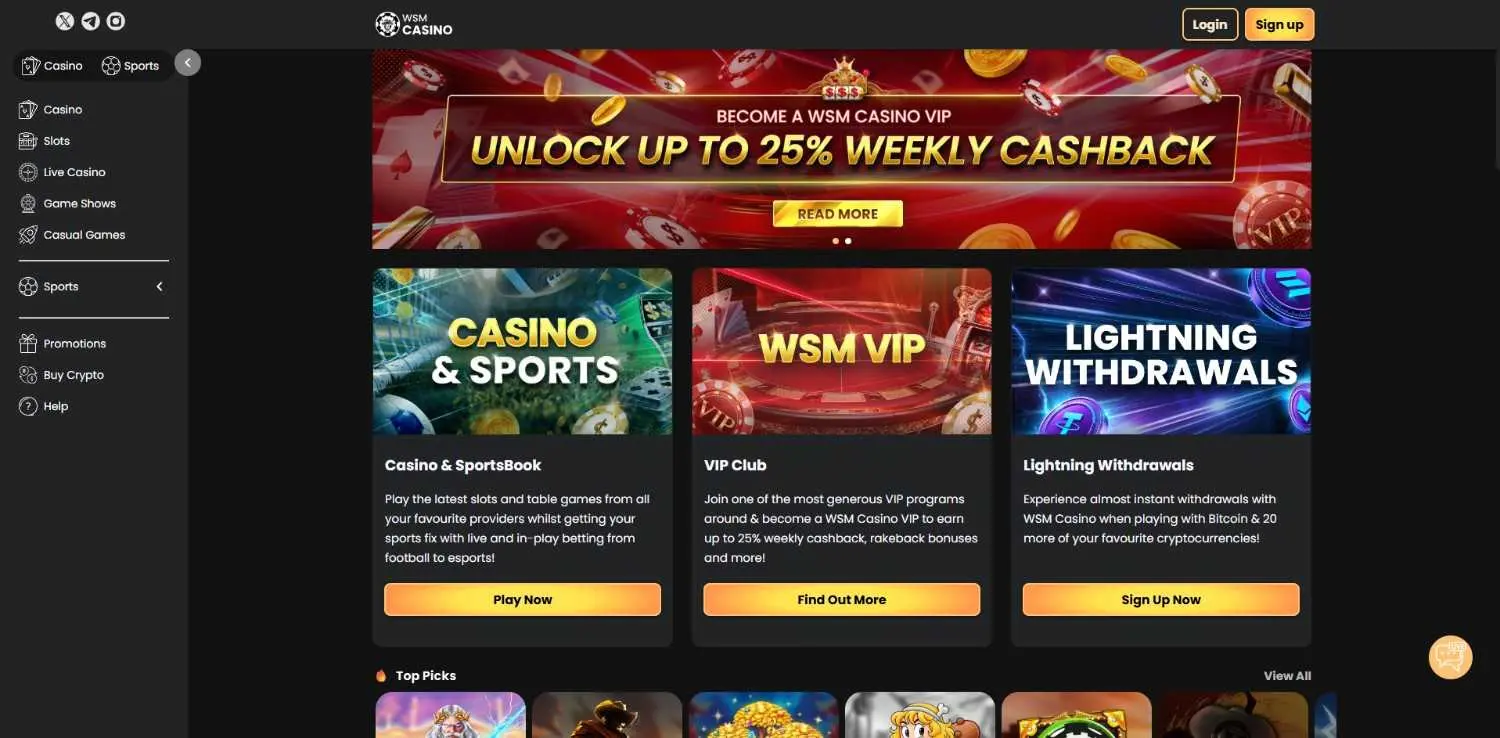 WSM Casino Homepage