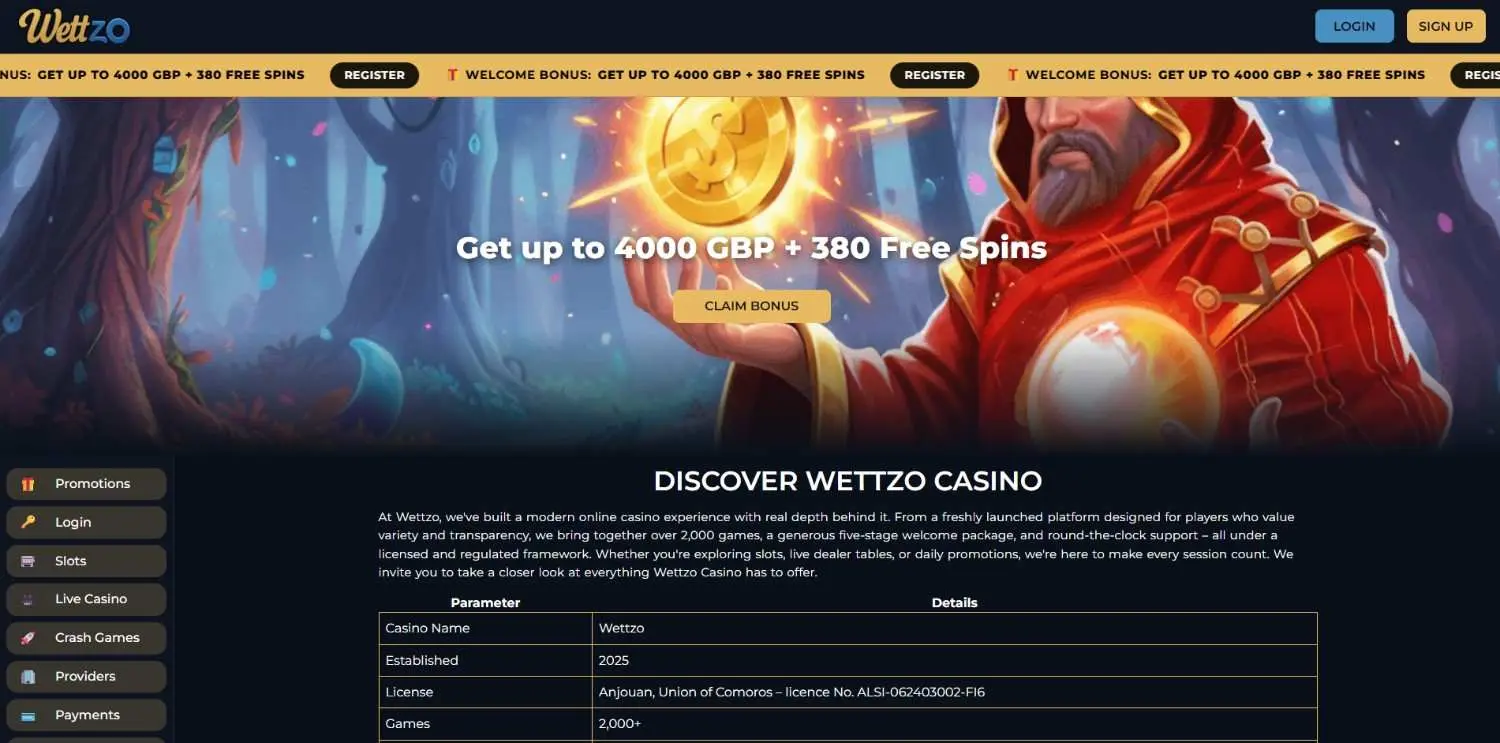 Wettzo Casino Homepage