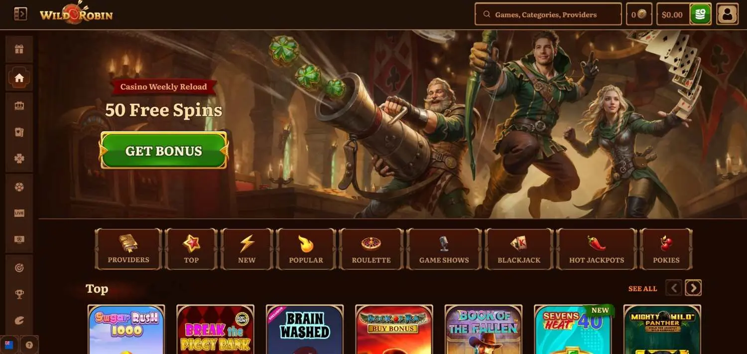 Wild Robin Casino Homepage