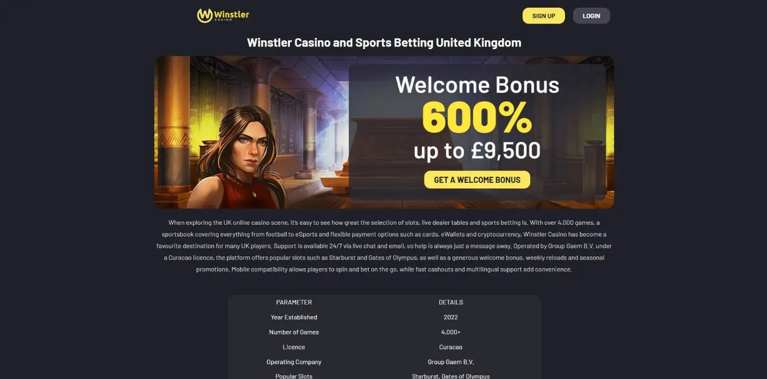 Winstler Casino Homepage