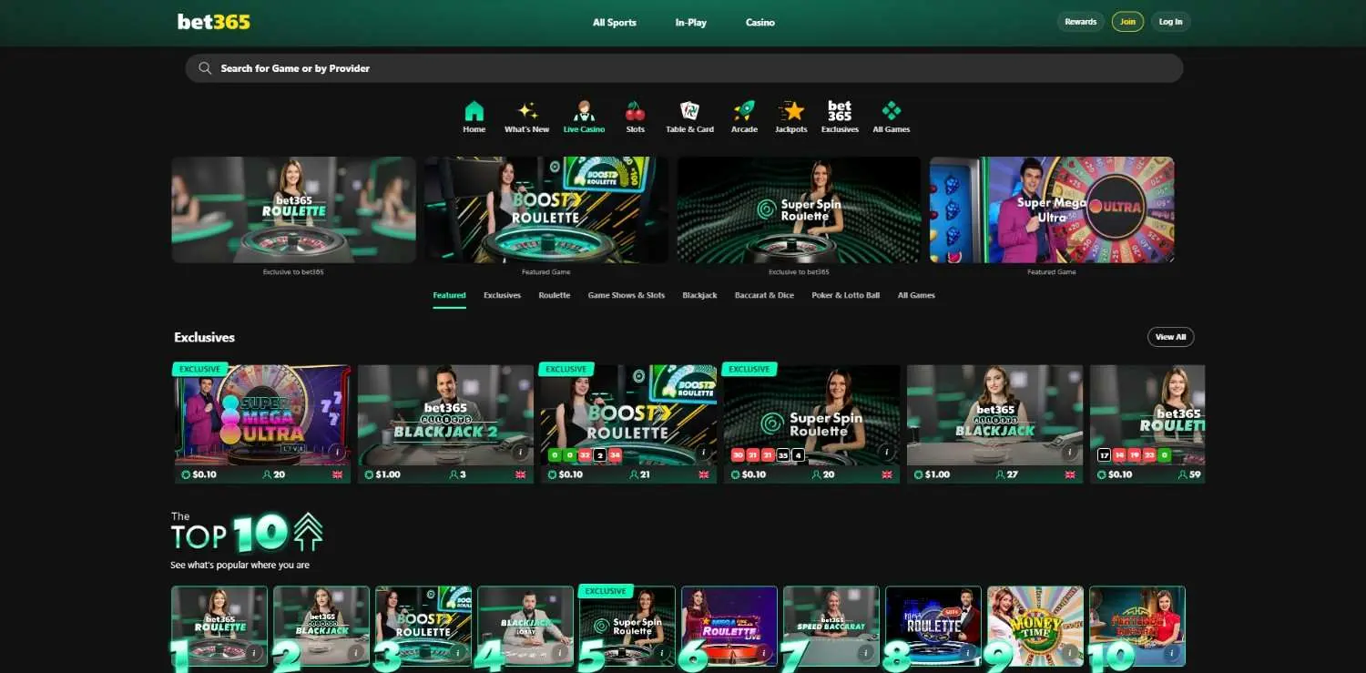bet365 Live Casino Page