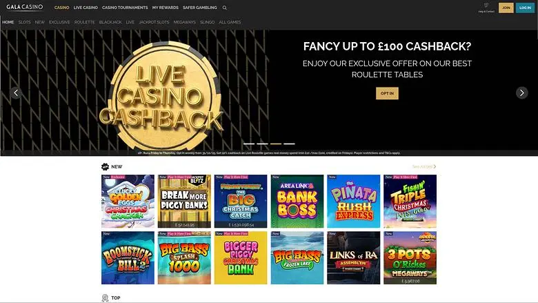 Gala Casino casino homepage screenshot