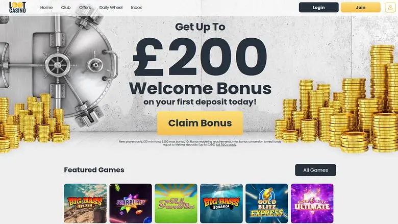 Loot Casino casino homepage screenshot