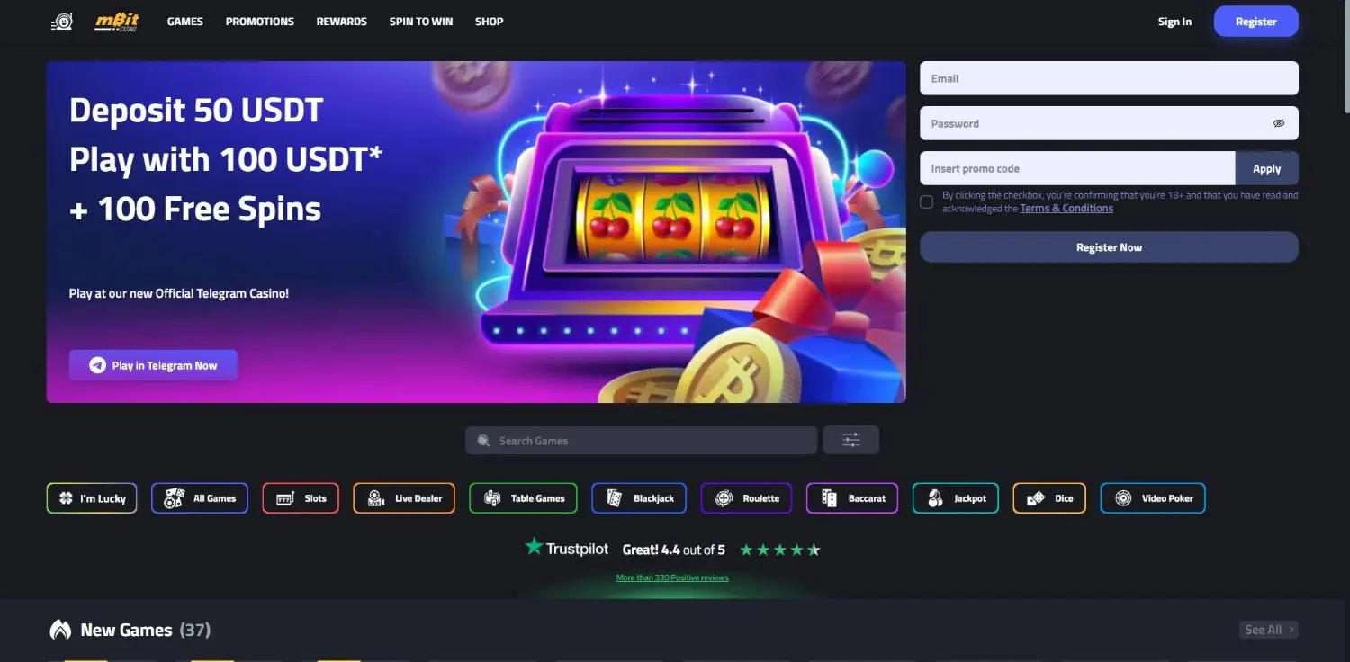 mBit Casino Homepage