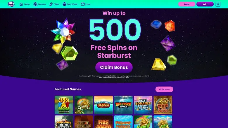 Mega Reel casino homepage screenshot