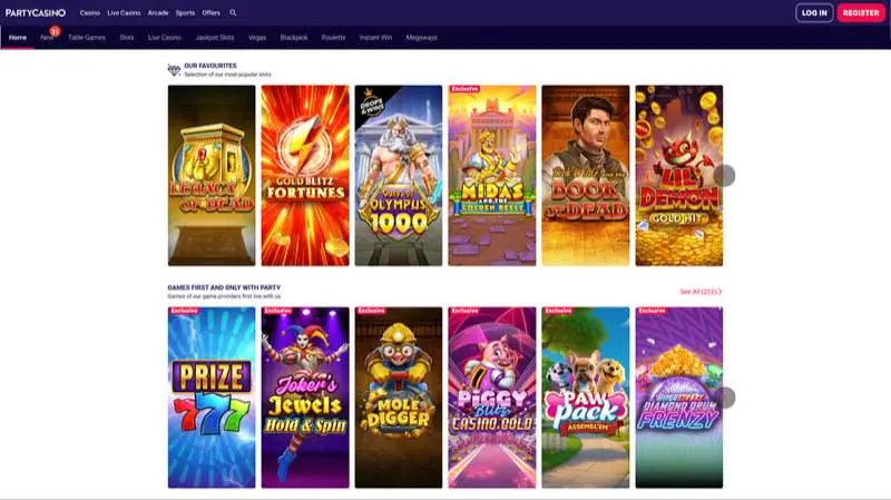 PartyCasino casino homepage screenshot