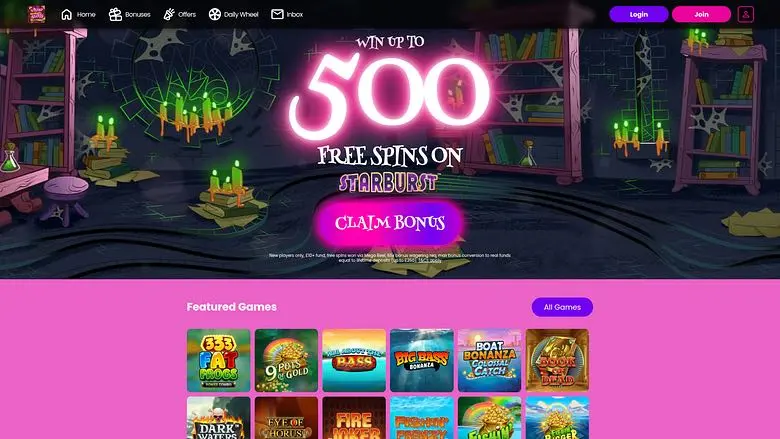 Wizard Slots casino homepage screenshot