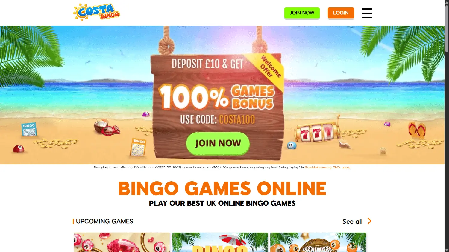 Costa Bingo Homepage