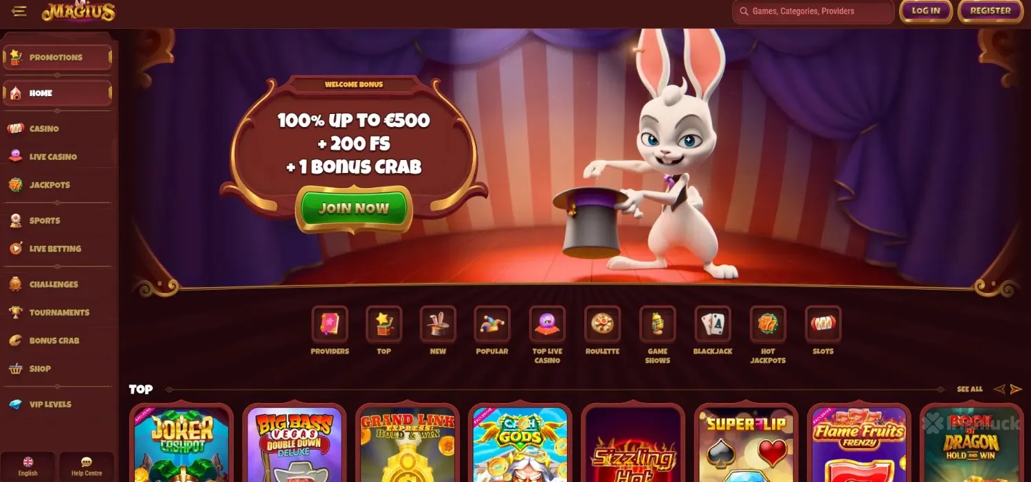 Magius Casino Homepage